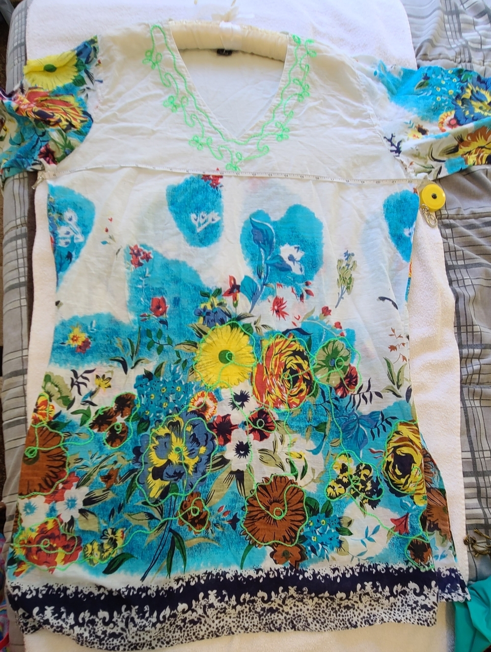 Jackpot Floral Embroidered Cotton Tunic Dress Blue/yellow Size Mama M/L - Picture 5 of 12